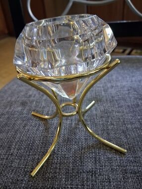 Gold Crystal Tealight Holder - Elegant Clear Glass Candle Cup